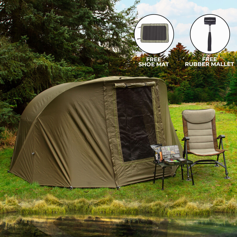 ( Fishing Bivvy with Overwrap) Carp Fishing Bivvy Tent 1-2 Man Overnight Shelter Dome Tackle Brolly Overwrap