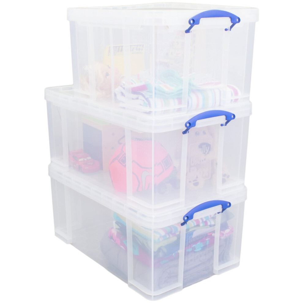 Really Useful 2 x 64 Litre 1 x 42 Litre Storage Boxes - Clear