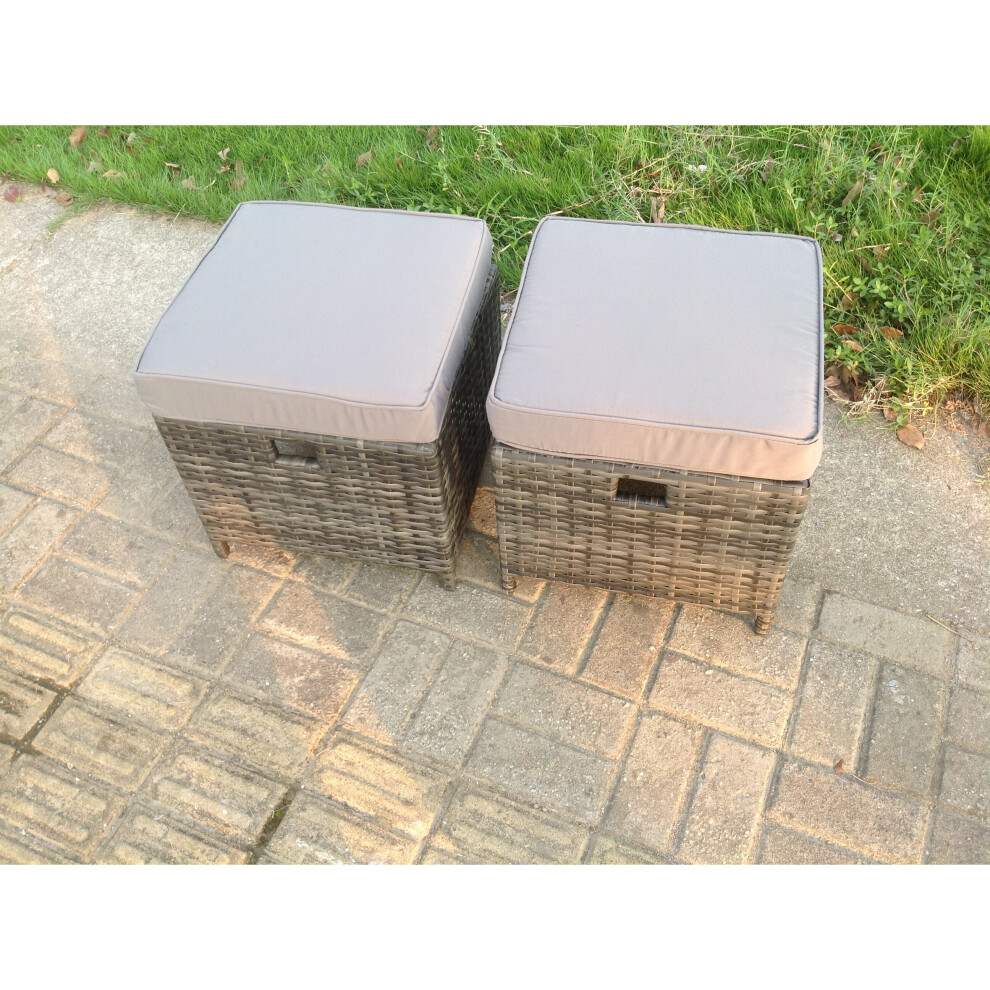 2 pc Dark mixed grey rattan small footstools garden furniture patio