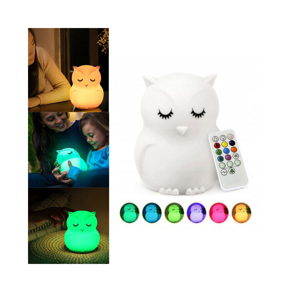 Owl LED Night Light Touch Sensor Remote Control 9 Colors Dimmable Timer Rechargeable Silicone Lamp for Children Kids Baby Gift