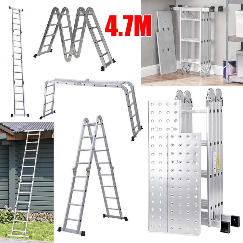 4.7M Folding Multi Purpose 4x4 Step Ladder Aluminum  Scaffold Platform