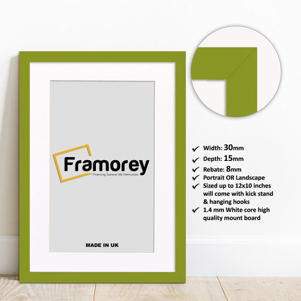 (A3 Pic (A2 Frame)) Lime Green Picture Frame Photo Frames With White Mount Wall Art Hanging Frame Home Decor Frame