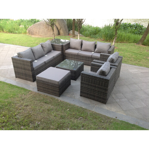 (square table +side table, with rain covers) 9 seater rattan garden