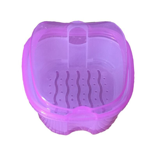 (Clear Purple) False Teeth Storage With Hanging Net Container Denture Bath Box Cases Dental