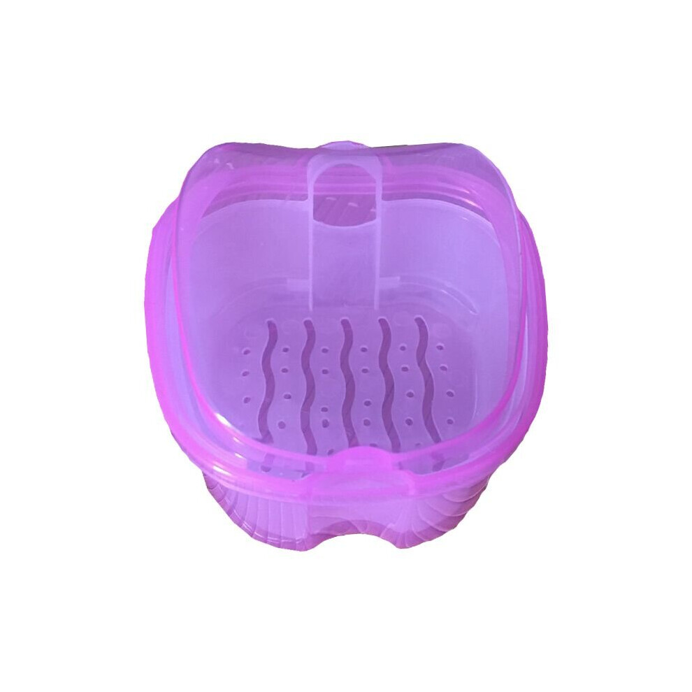 (Clear Purple) False Teeth Storage With Hanging Net Container Denture Bath Box Cases Dental