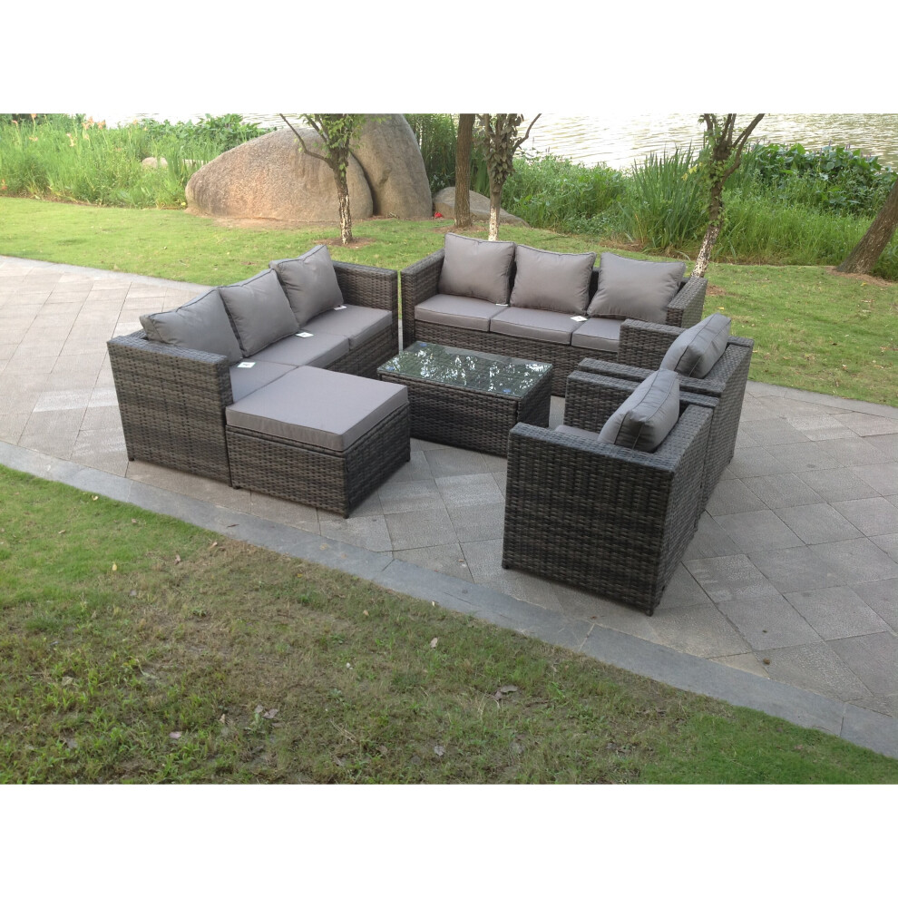 Fimous (Oblong Table, With Rain Covers) 9 Seater Rattan Garden Patio Furniture Sofa Chair