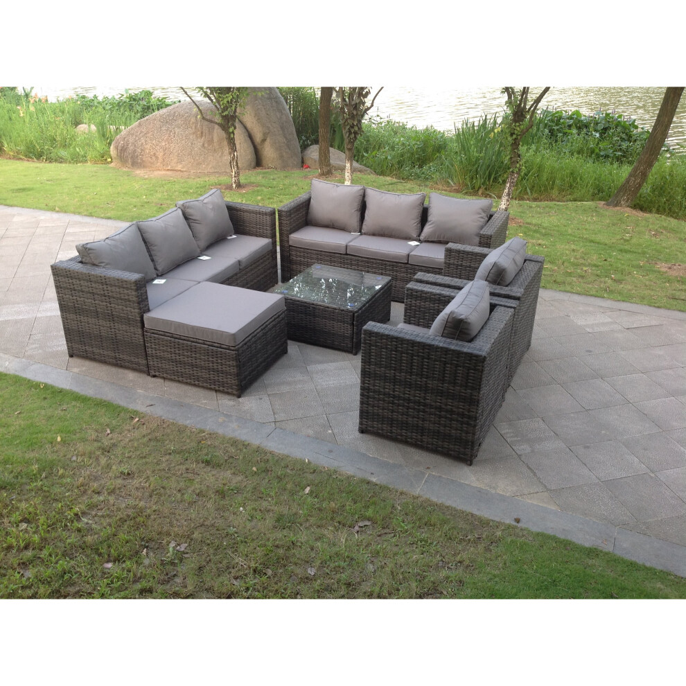 (square table, without rain covers) 9 seater rattan garden patio furniture  sofa chair