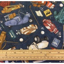 Fat Quarter Chip Shot Golf Equipment On Navy 100% Cotton Quilting Fabric