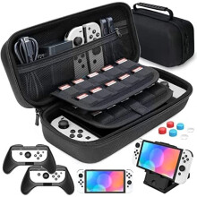 HEYSTOP Switch Case/Switch OLED Case Accessories Compatible with Nintendo Switch & OLED Model, Carry Case with Joy-Con Grip/PlayStand/Thumb Grip