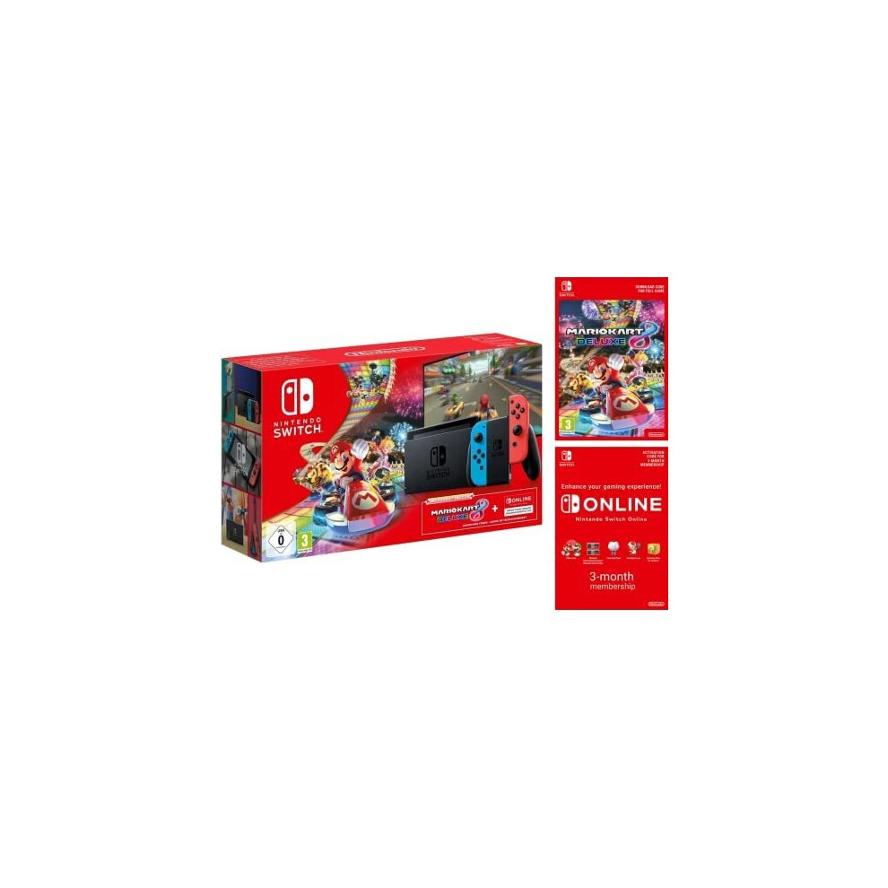 Nintendo Switch Neon Red/Neon Blue with Mario Kart 8 Deluxe and 3 Month Nintendo Switch Online Membership