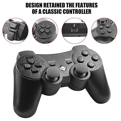 Diswoeeee PS3 Wireless Controller, Wireless Controller for Playstation 3 Double Shock Gaming Controller 6-Achsen Bluetooth Gamepad Joystick with 1