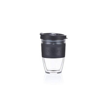 BODUM JOYCUP 11889-01S Travel Mug - 0.3L, Double-Walled, BPA-Free Plastic with Silicone Grip, Dishwasher Safe, Black Band