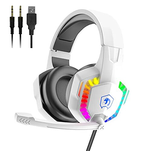 Stereo Gaming Headset for PS5 PS4 PC Xbox One Controller Noise Cancelling Over Ear Headphones with Mic 3.5mm Jack RGB LED Light Bass S on OnBuy