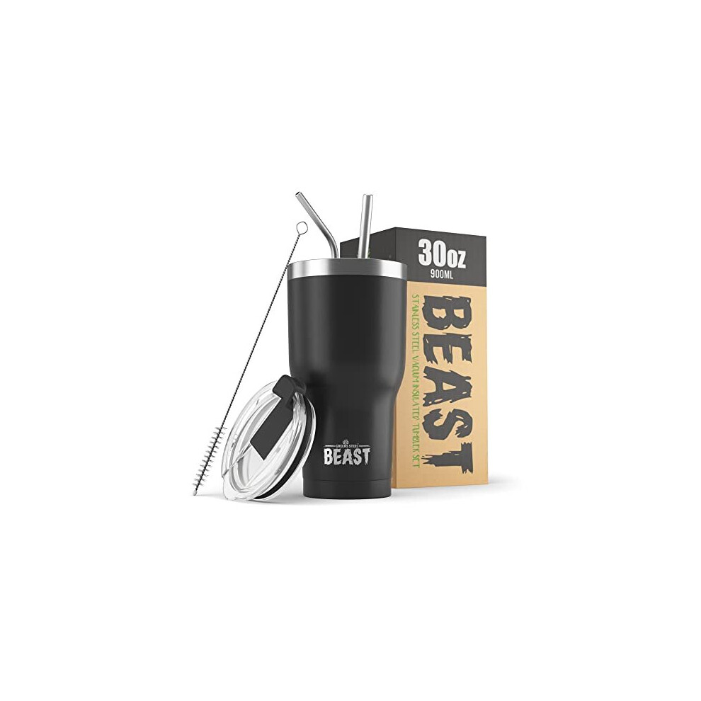 Beast 30oz (800ml) Tumbler Stainless Steel Vacuum Insulated Coffee Cup Double Wall Travel Flask with Splash Proof Lid, 2 Straws and Free Cleanin
