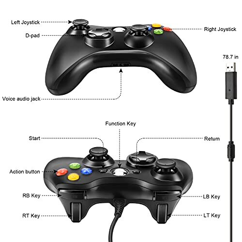 Zexrow Xbox 360 Wired Controller, Game Controller USB Wired PC Joystick Gamepad for Xbox 360,Improved Ergonomic Design Controller for Xbox 360 Sl 1