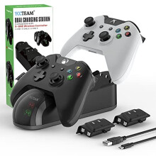 Dual-Slot Xbox One Controller Charger for Xbox One X/S with 2x 1200mAh Rechargeable Batteries – Two Controllers Charge in 2.5h with LED Indicator