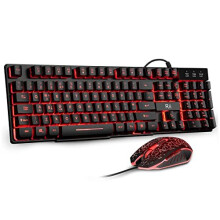 Rii Gaming Keyboard and Mouse Set,LED Wired Keyboard Mouse with 3 Pure Colors Backlit (Red/Purple/Blue),Light Up Keyboard and Mouse Compatible w