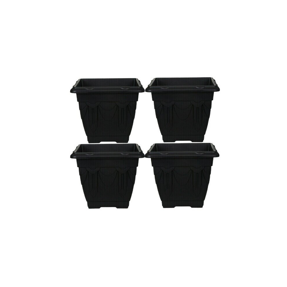 (38 cm set of 4) Black Square Plastic Venetian Flower Pot Pots Garden Plants Container Growing