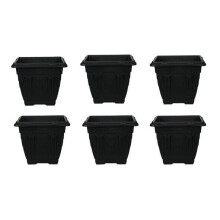 (22 cm set of 6) Black Square Plastic Venetian Flower Pot Pots Garden Plants Container Growing