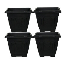 (30 cm set of 4) Black Square Plastic Venetian Flower Pot Pots Garden Plants Container Growing