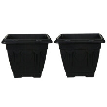(41 cm set of 2) Black Square Plastic Venetian Flower Pot Pots Garden Plants Container Growing