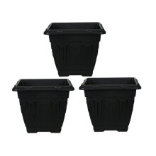 (22 cm set of 3) Black Square Plastic Venetian Flower Pot Pots Garden Plants Container Growing