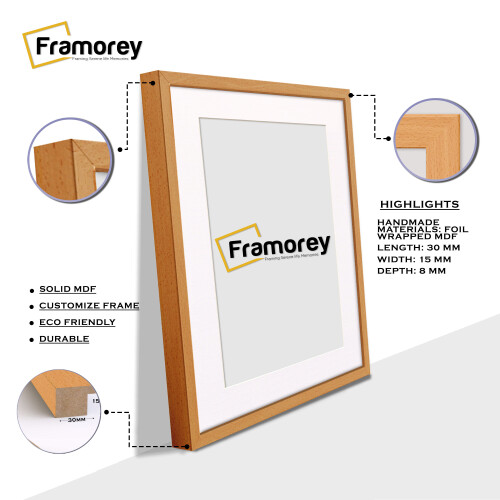 (A5 Pic (A4 Frame)) Beech Picture Frame Photo Frames With White Mount Wall Art Hanging Frame Home Decor Frame 2