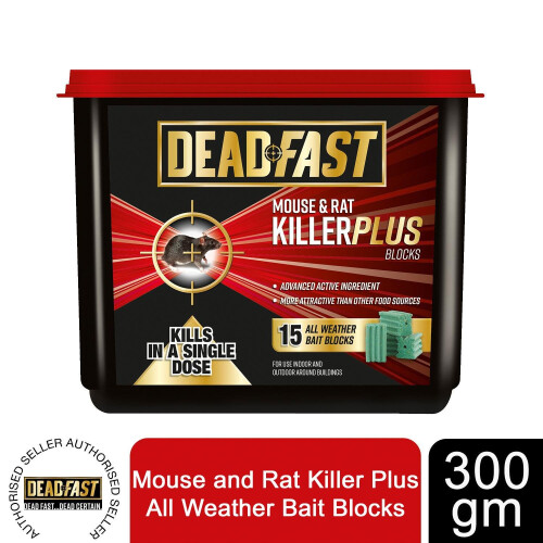 Deadfast Mouse and Rat Killer Plus All-Weather Bait Blocks 15 Pack 300gr