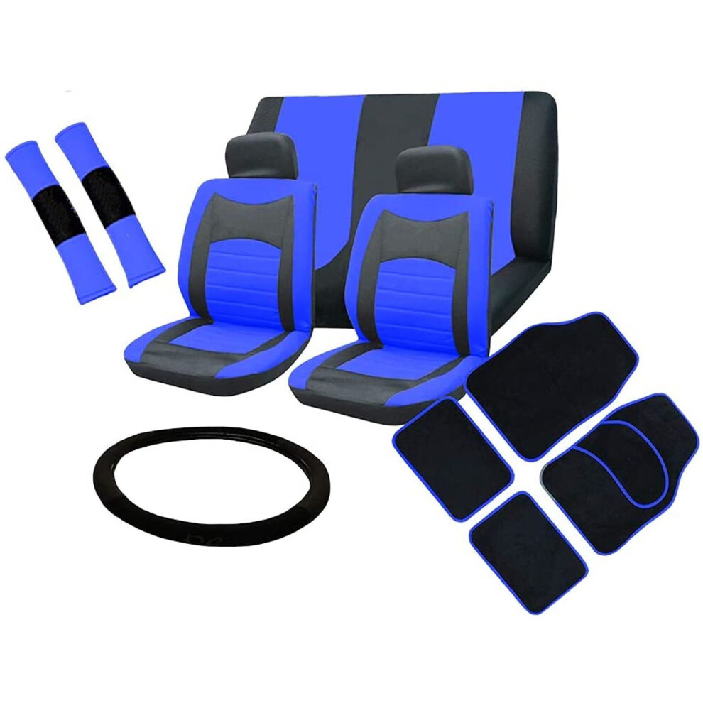 (Blue) Seat Cover Set To Fit Renault Clio Ii Sw With Mats And Wheel Cover Blue 5059531899749
