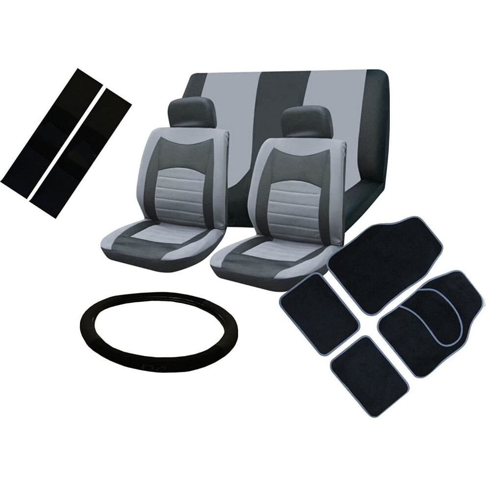 (Grey) Seat Cover Set To Fit Nissan Navara With Mats And Wheel Glove Option Of Colours