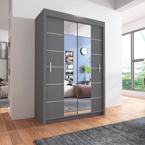 Arthauss (150cm, Grey) Sliding Mirror Door Wardrobe | Lisbon