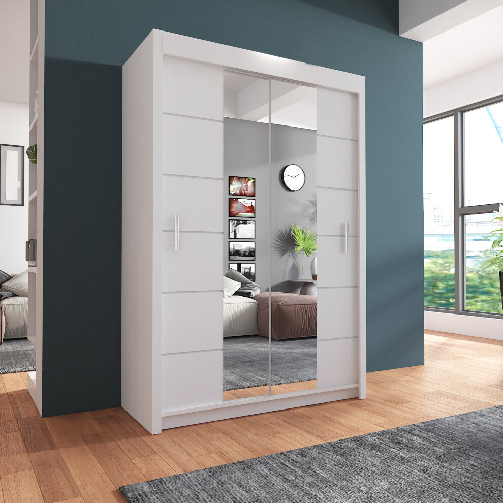 (150cm, White) Sliding Mirror Door Wardrobe | Lisbon