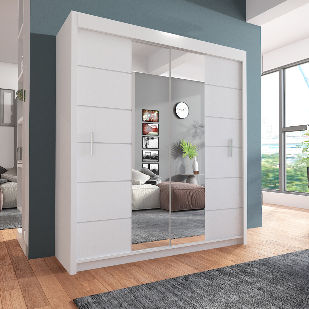 (203cm, White) Sliding Mirror Door Wardrobe | Lisbon