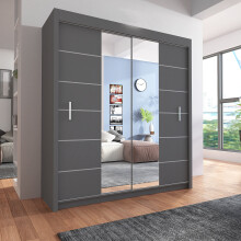 (203cm, Grey) Sliding Mirror Door Wardrobe | Lisbon