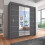 Arthauss (203cm, Grey) Sliding Mirror Door Wardrobe | Lisbon 1