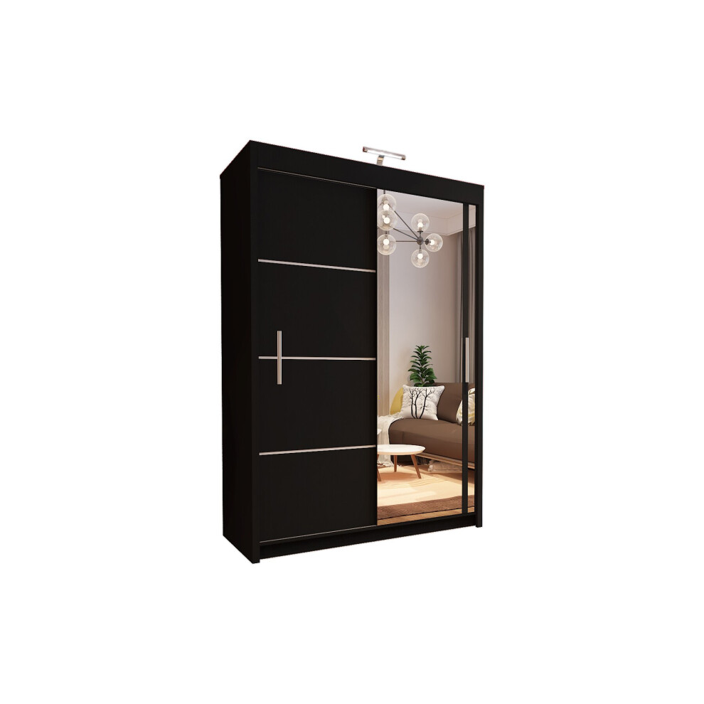 (150cm, Black) Sliding Mirror Door Wardrobe | Vision