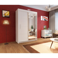 (150cm, White) Sliding Mirror Door Wardrobe | Vision