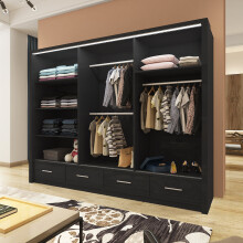 (257cm, Black) High Gloss Sliding Mirror Door Sycylia Wardrobe