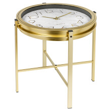 Gold Metal Analogue Clock Bedside Side End Coffee Living Room Table