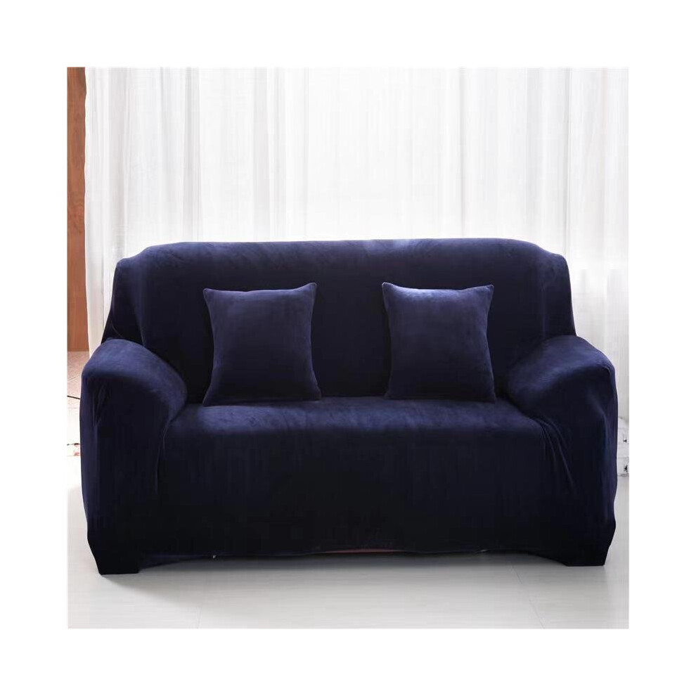 (Navy, 1 Seater) Sofa Covers Plush Velvet Couch Cover With Tuckers