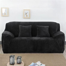 (Black, 2 Seater) Sofa Covers Plush Velvet Couch Cover With Tuckers