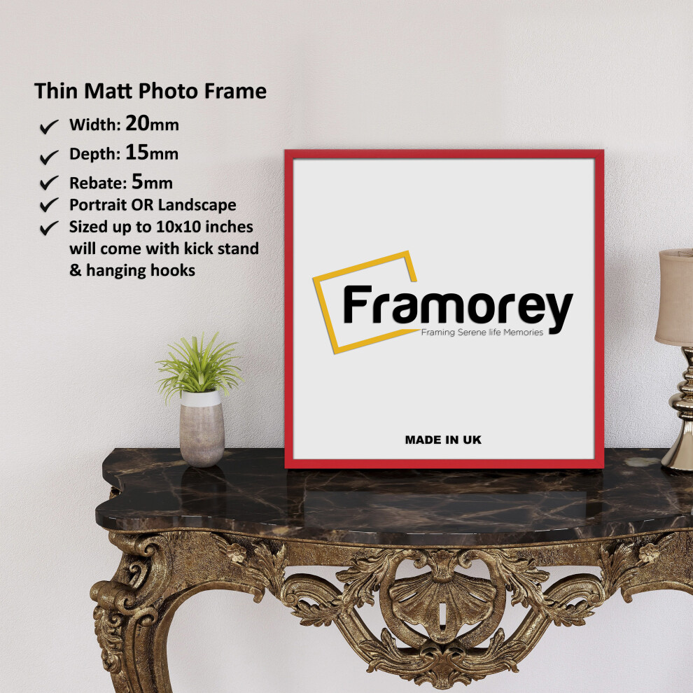 (Red, 4x4 Inch) Square Size Thin Matt Red Picture Frame Wall Art Frames Flat Wooden Effect Poster Frame