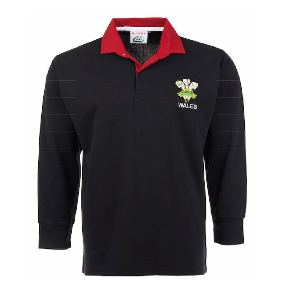 (Black, 5XL) Mens Rugby Wales Full Sleeve Shirt Size S to 5XL