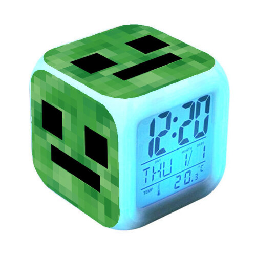 (green) Minecraft Alarm Clock Led Night Light Gift Style F