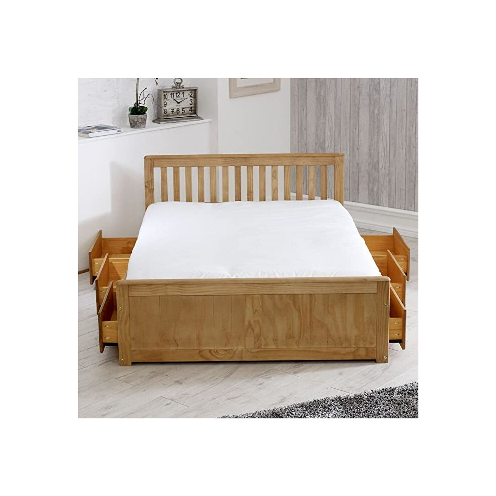 (Mission Waxed Pine Wooden Storage Bed Frame - 4ft Small Double) Mission Waxed Pine Wooden Storage Bed Frame