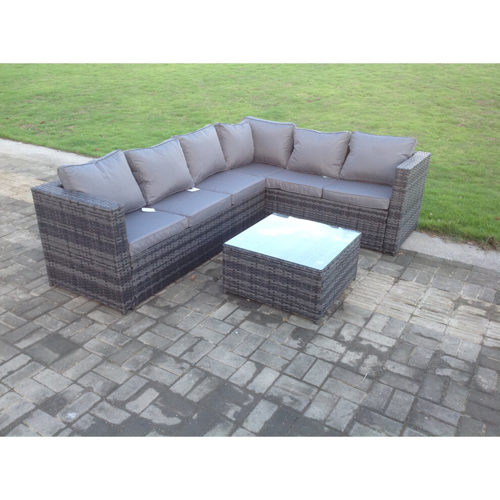 Fimous (Right Corner Sofa +Square Table, Without Rain Covers) L Shape Corner Rattan Sofa Garden Furniture Chair