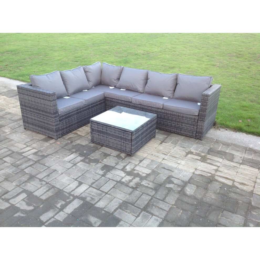 Fimous (Left Corner Sofa +Square Table, With Rain Covers) L Shape Corner Rattan Sofa Garden Furniture Chair