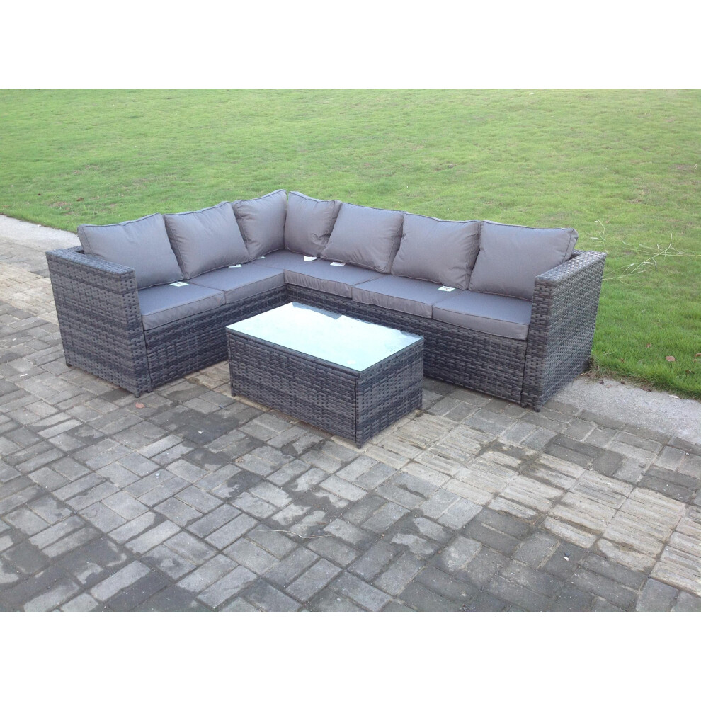 Fimous (Left Corner Sofa+Rectangular Table, Without Rain Covers) L Shape Corner Rattan Sofa Garden Furniture Chair