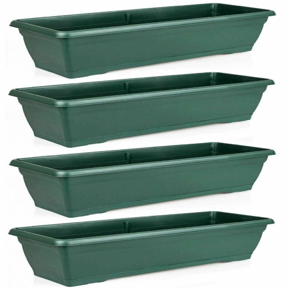 4 x Large Green Garden Plastic Trough Balcony Planter Window Plant Box