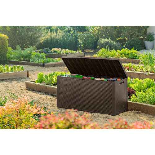 Keter Outdoor Plastic Garden Storage Box Emily Keter Chest Brown 2